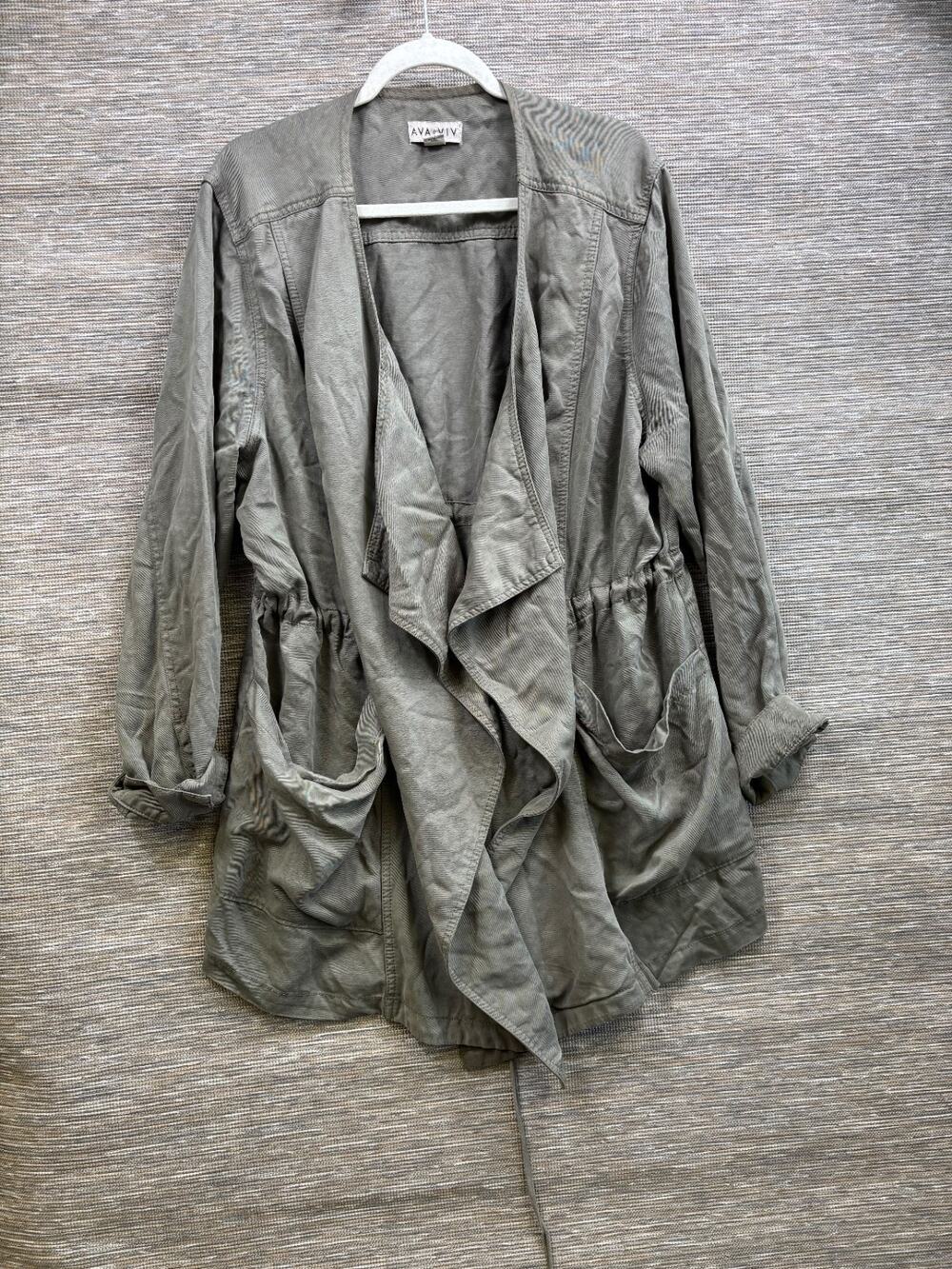 Ava & Viv Utility Drape Jacket Womens Size 2X Olive Green Lightweight Soft